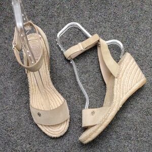 Tory Burch "Mini Benton" Leather/Suede EspadrilleWedge Sandals